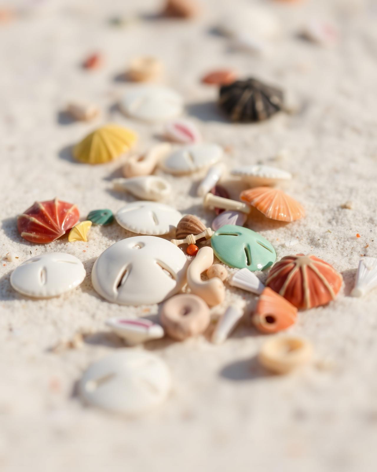 Sanibel Island seashells scattered on white sand